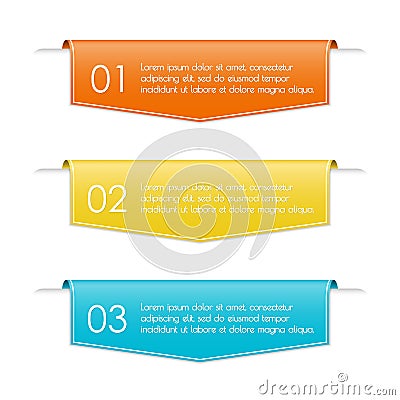 Infographic ribbon banner with 3 steps, sections, options or levels. Modern business presentation concept for brochure. Vector Illustration